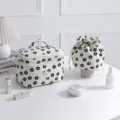 Elegant quilted floral makeup bag set with drawstring pouch for travel organization - Square Handbag / L / Black Small Flower