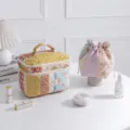 Set of floral quilted cosmetic bags including a vanity case and drawstring pouch - Square Handbag / L / Contrast Color