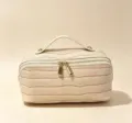 Cream-colored large capacity crocodile pattern makeup bag with gold zipper - 25*12*13cm / Khaki