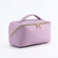 Elegant purple woven cosmetic bag featuring gold zipper and top handle for travel storage - 24*12*11cm / Purple Woven
