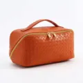 Grote oranje gevlochten reis-cosmeticatas met draagbeugel en een gouden ritssluiting - 24*12*11cm / Oranje Gevlochten Patroon