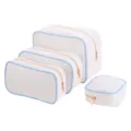 Set of 4 canvas storage bags with blue piping and gold zippers on white background - S: 12*13*5cm / Light Blue