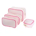 Set of 4 large capacity canvas cosmetic bags with neon pink piping and gold zippers - Fluorescent Rose Red