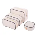 Set of 4 cream canvas cosmetic bags with black piping and premium gold metal zippers - S: 12*13*5cm / Black