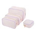 Set of four off-white canvas storage bags with purple trim and golden metal zippers - Purple