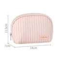 Pink PU shell cosmetic bag with quilted pattern, size 14x11.5x7cm for travel. - Pink