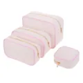 Set of 4 portable large capacity cream canvas makeup bags with pink trim for DIY - S: 12*13*5cm / Pink