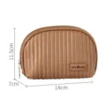 Brown PU leather quilted half-round cosmetic bag with dimensions 14x11.5x7cm size - Coffee