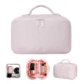 Large portable quilted cosmetic bag travel toiletry organizer with multi-compartments - Taro