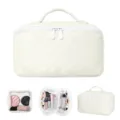 Large capacity quilted white portable cosmetic bag for travel with handle and zipper - White
