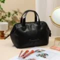 Κομψή μαύρη δερμάτινη τσάντα καλλυντικών χειρός με μεγάλη χωρητικότητα για ταξίδια - Μαύρο