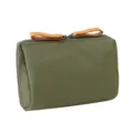 Portable olive green mini cosmetic pouch featuring double zipper and leather pull tabs - 15*5*10cm / Army Green