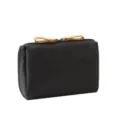 Schlanke schwarze Mini-Make-up-Tasche mit zwei braunen Leder-Reißverschlusslaschen - 15*5*10cm / Hellschwarz