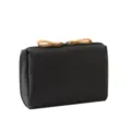 Compact black portable makeup pouch with brown leather-look zipper pulls for travel - 15*5*10cm / Bright Black