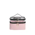 Rosa zweilagige Reise-Kulturtasche mit transparentem Oberteil und Tragegriff - Rosa