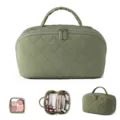 Detailed multi-view of a green quilted cosmetic bag showcasing interior storage and sub-pouch. - Two-Piece Set / Green