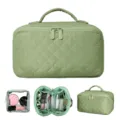 Large capacity sage green quilted cosmetic bag with sturdy handle for travel organization - 25*14*13cm / Army Green