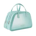 Mint green double-layer cosmetic travel bag with transparent window and sturdy handles - Blue Large