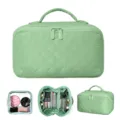 Large capacity quilted cosmetic travel bag with handle and internal compartments - Lake Green