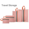Set of four pink polyester mesh travel storage bags with color-block zippers and handles - Set of 4 / Pink