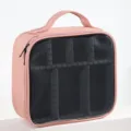 Tragbare rosa Kosmetiktasche mit transparentem Fenster und verstellbaren Trennwänden - 25x9x23cm / Rosa