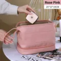 Bolsa de maquillaje de viaje rosa de doble capa con asa para organización - Rosa