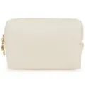 Elegant off-white cross-grain PU leather makeup bag for travel with a gold zipper - 20.5x7x13cm / L / Beige Gold