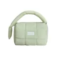 Weiche mintgrüne gesteppte Puffer-Kosmetiktasche mit gepolstertem Griff und Markenlogo - Rechteckige Pumpy Macaron Kosmetiktasche / Hellgrün