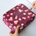 Burgundy floral waterproof travel cosmetic bag with large capacity storage and zipper - Wine Red Floral