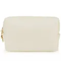 Portable cream white octagonal cosmetic bag for travel with waterproof saffiano leather texture - 18x7x11cm / M / Beige Gold