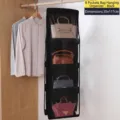 Space-saving 8-pocket hanging handbag organizer in black for efficient closet storage - 8 Compartments / Black