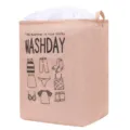 Large pink fabric laundry hamper with drawstring closure and washday print - 75L Size (41x58x32cm) / Light Pink