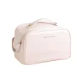 Geräumige cremeweiße PU-Leder Kosmetik-Reisetasche mit eleganten Goldbeschlägen - Doppelreißverschluss-Stil / Beige