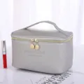 Professional grey cross-grain PU leather waterproof cosmetic bag with sturdy top handle - Handbag Style / Silver Gray