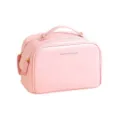 Große elegante rosa Kosmetiktasche aus PU-Leder mit goldenen Nieten und Griff - Doppelreißverschluss-Stil / Rosa