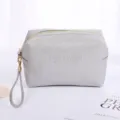 Waterproof gray cross-grain PU leather cosmetic storage bag with wrist strap, octagonal style - Octagonal Style / Silver Gray