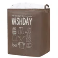 Jumbo brown fabric laundry storage bag with white drawstring lining and washday print - Dark Coffee / 75 liters 41*58*32cm