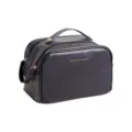 Große Kosmetiktasche aus schwarzem PU-Leder mit goldener Aufschrift - Doppelreißverschluss-Stil / Schwarz