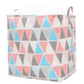 Large fabric storage bag with pink and blue geometric triangle pattern and drawstring top - 100L Size (50x50x40cm) / Pink Triangle Print