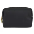 Elegant black textured leather makeup pouch with gold hardware for travel storage - 20.5x7x13cm / L / Black