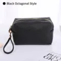 Professional black octagonal makeup bag in Saffiano PU leather with gold zipper - Octagonal Style / Black