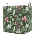 Giant tropical leaf print fabric storage bag with white drawstring for home use - green seagrass / 100 liters 50*50*40cm