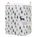 Large fabric laundry basket with forest pine tree and deer print in white - 100L Size (50x50x40cm) / Forest Elk