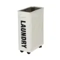 Slim off-white Oxford cloth laundry hamper with rolling wheels and black lettering - Off White