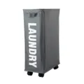 Slim grey rolling laundry hamper with wheels and handle for organized home storage - Dark Gray