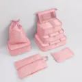 Pink travel luggage organizer 7-piece set with mesh storage bags and drawstring pouch - Standard Style (8-Piece Set) / 8-Piece Set / Pink