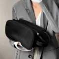 Große schwarze PU-Leder-Kosmetiktasche mit praktischem Doppelreißverschluss-Design - Mattiertes Schwarz (ohne Aufdruck)