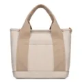 Minimalist Japanese style beige canvas tote bag for daily commute and lunch carrier - Handbag Style / Khaki / L