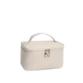 Elegant cream quilted PU leather makeup bag with a sturdy handle and dual zippers - Square Style (Cake Bag) / 21x13x12cm / Off White