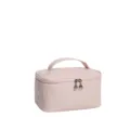Light pink PU leather cosmetic bag with vertical stitching and crescent zipper pulls. - Square Style (Cake Bag) / 21x13x12cm / Pink